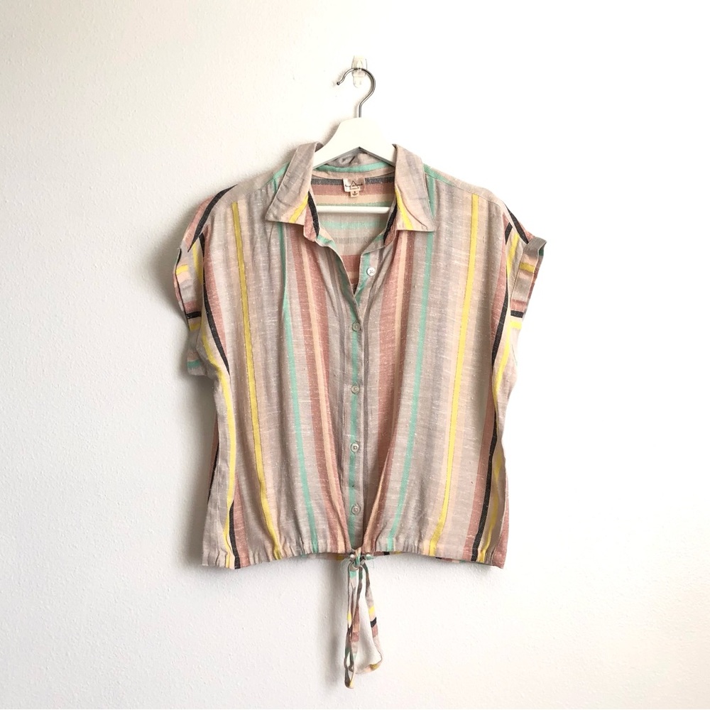 Keep In Touch Pastel Stripe Tie Front Button Up Shirt Size Small